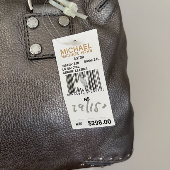 Michael Kors Leather Astor Studded Satchel Gunmetal Large Handbag - Picture 6 of 11
